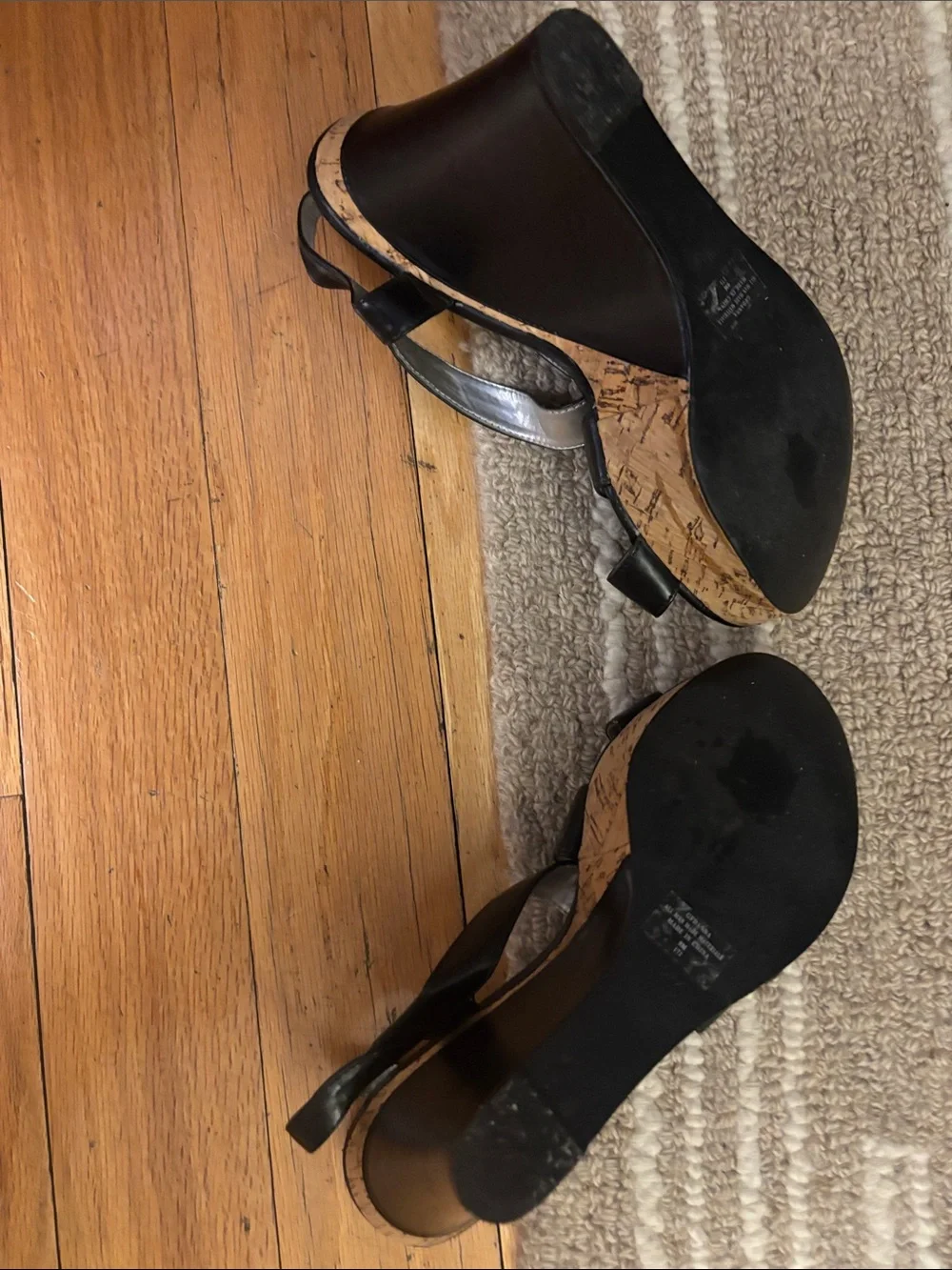 Guess Black Wedge Sandals with Silver Buckles - Picture 3 of 4